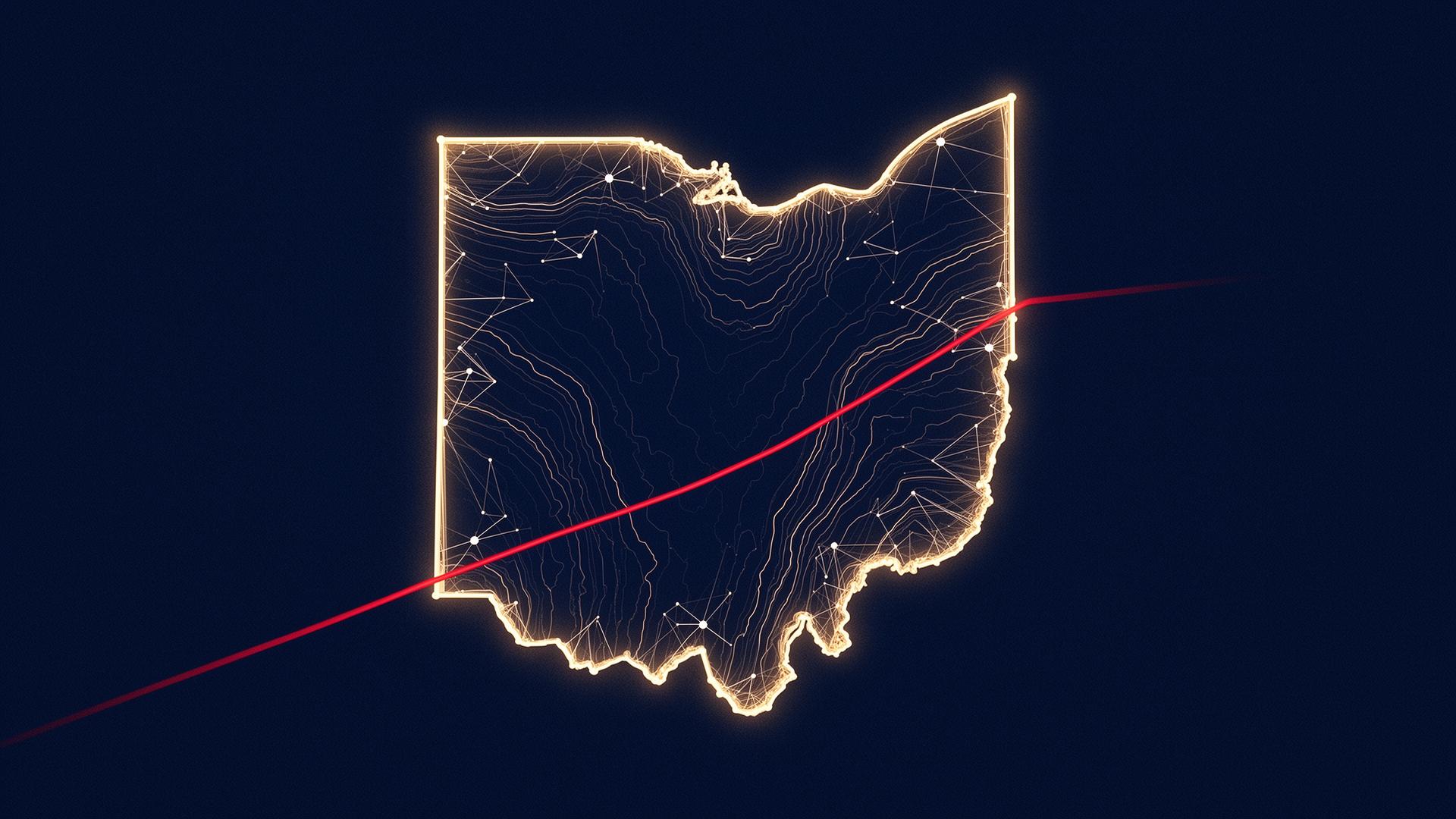 Illustrated map of Ohio with glowing connection nodes across the state